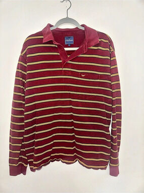 Faconnable Long Sleeve Striped Polo Size Large